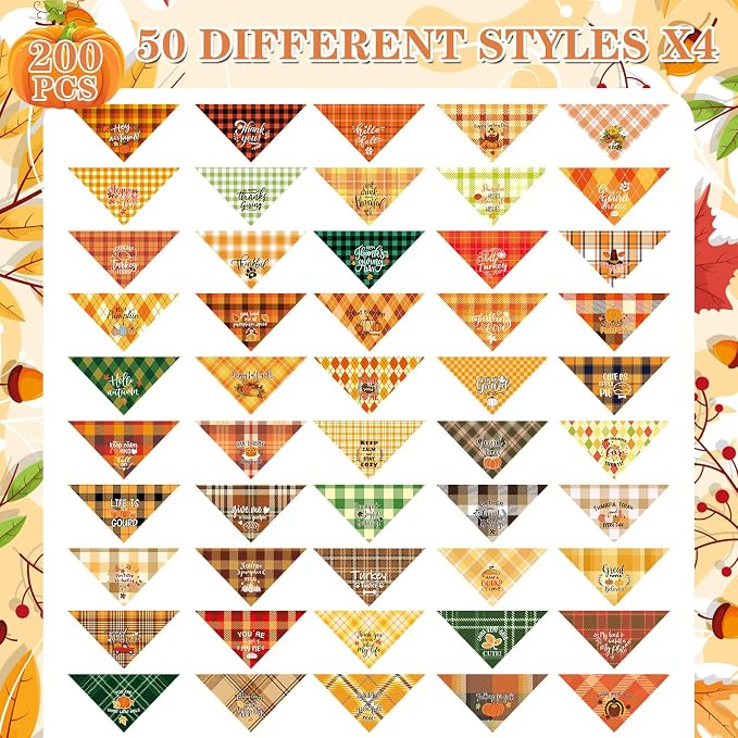 Preboun 200 Pcs Fall Dog Bandana Thanksgiving Bib Small Medium Pet - Image 4