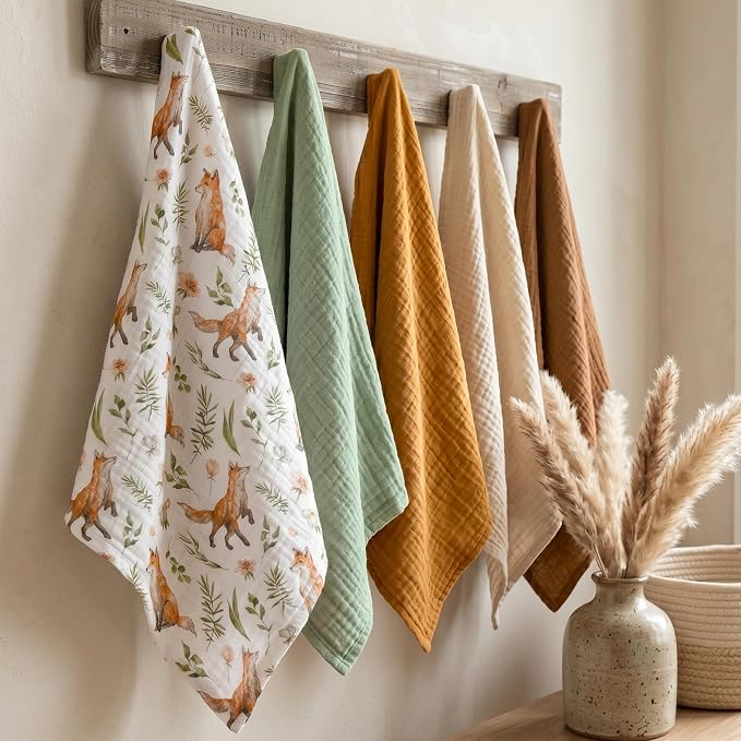 Muslin Receiving Blankets 5 Pack, Soft Swaddle Wraps - Image 4
