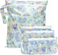 Bumkins - Waterproof Wet Bag & Clear Travel Bags - For Beach, Baby, Travel, Swim Suit, Cloth Diapers, Pump Parts, Pool, Gym, Toiletries - Reusable & Easy to Clean - Disney Stitch - 4 Pack