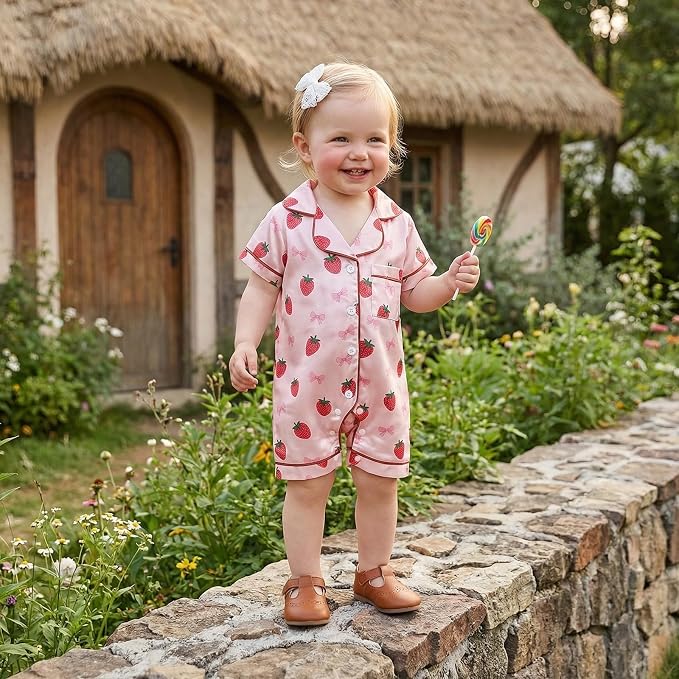 Kuriozud Baby Girl Boy Romper Pajamas Onesie Short Sleeve Button Down Pjs - Image 5