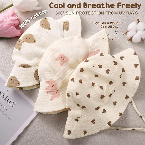 3 Pcs Baby Sun Hat Muslin, Baby Bucket Hat | UPF 50+ Sun Protection, Adjustable - Image 2