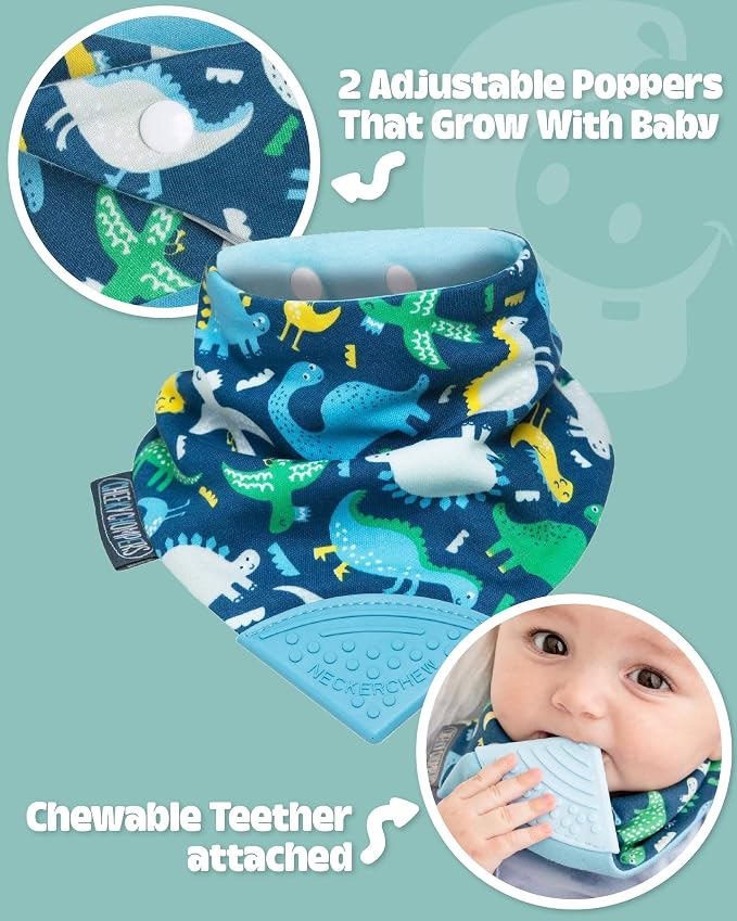 Cheeky Chompers Neckerchew Teething Bib, 2-in-1 Bandana Style Bib w/Food Grade - Image 2