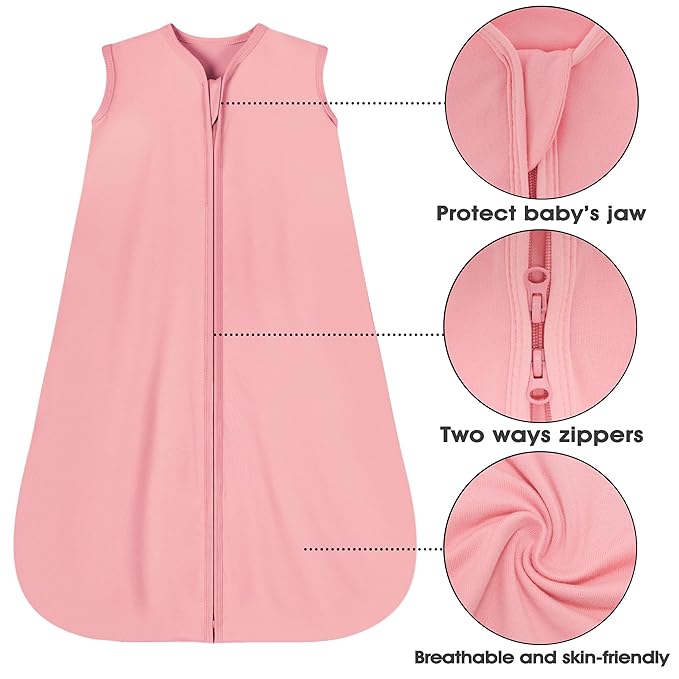 Baby Sleep Sack 12-18 Months 3 Pack Baby Wearable Blanket 100% Rayon Cotton 2-Way Zipper Toddler Sleeping Sack .Comfy Soft Lightweight TOG 0.3 (Banana&Flower&Pink,)