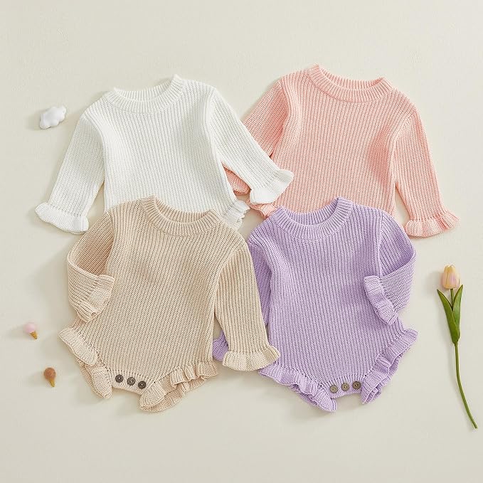Mubineo Baby Girl Fall Winter Clothes Basic Plain Cute Sweater Romper Outfit - Image 4