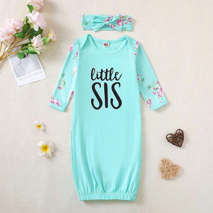 AMAWMW Newborn Baby Girl Little Sister Sleeper Gown Stripe Long Sleeve - Image 4