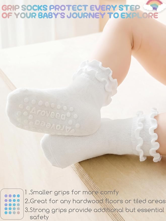 Baby Toddler Girls Socks Grip Ruffle Non Slip Kids Cotton 12 Pack Socks | - Image 4