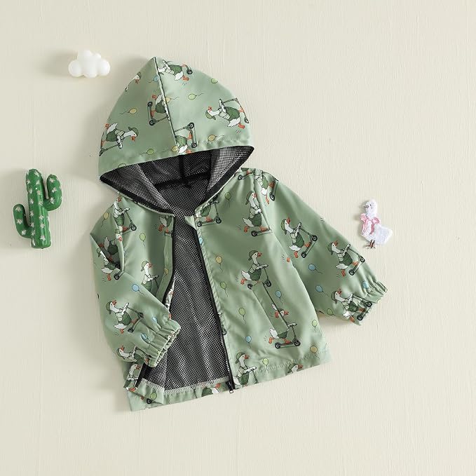 Toddler Baby Boy Lightweight Hooded Jacket Excavator Coat Outwear | Truck Print - Image 6