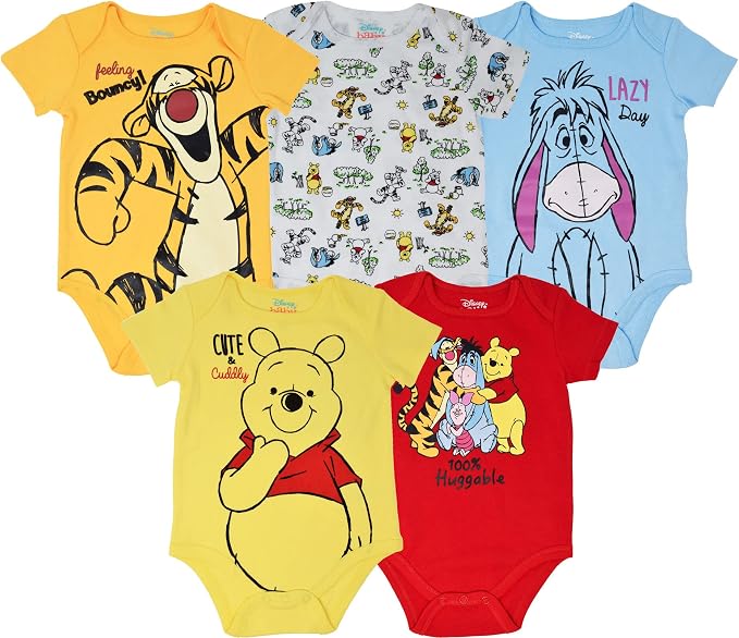 Disney Baby 5-Pack Short Sleeve Bodysuits Newborn to Infant by Disney