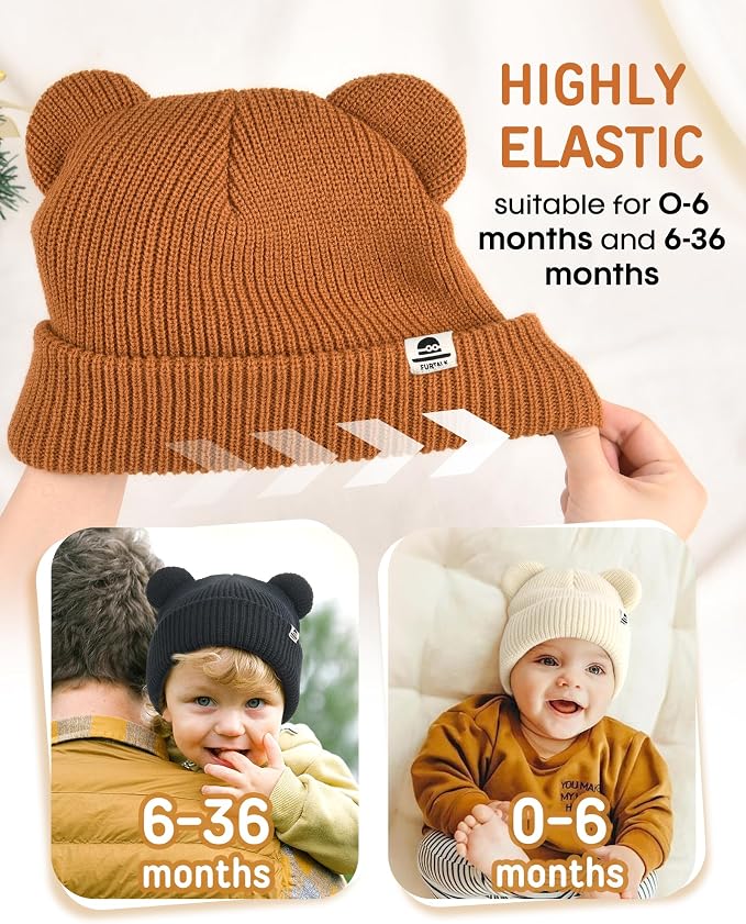 FURTALK Baby Beanie with Bear Ear Warm Knit Winter Hat - Image 4
