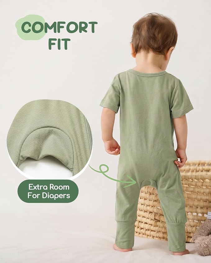 Baby Boy Girl Infant Rompers Short Sleeve Cotton Zipper Footless Summer - Image 5