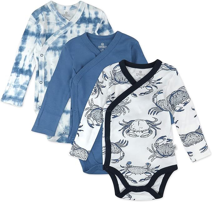 HonestBaby Baby 3-pack Long Sleeve Side-snap Kimono Bodysuits Organic Cotton by HonestBaby