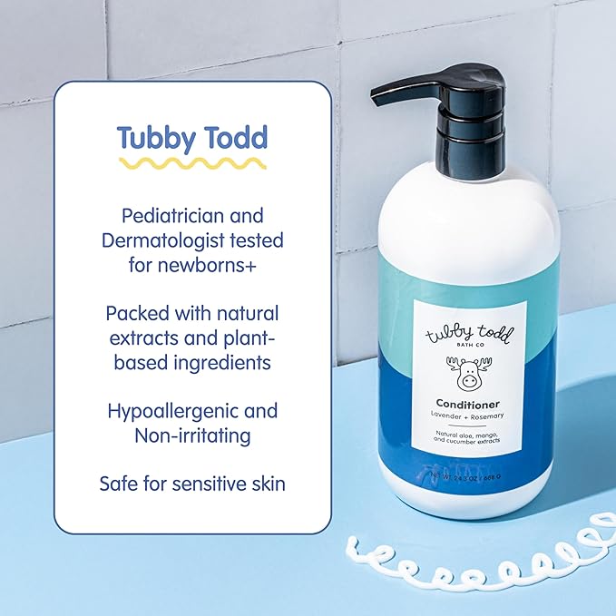 TUBBY TODD Hair Conditioner for Kids & Babies - Nourishing Frizz Control & Detangler - Lightweight, Sweet-Scented Formula - 2 Pack, 25 fl oz & 8 fl oz - Lemon Crème