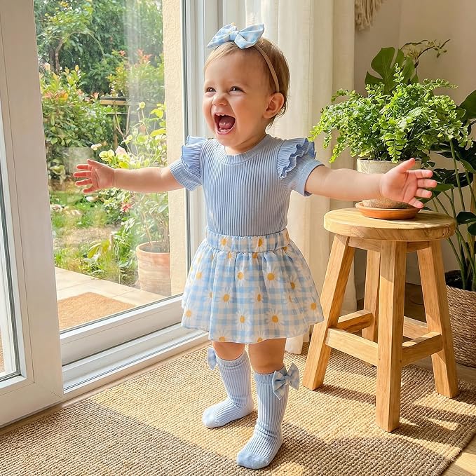 Giraropa Newborn Baby Girl Clothes Smocked Bubble Romper Dress + Socks + - Image 2