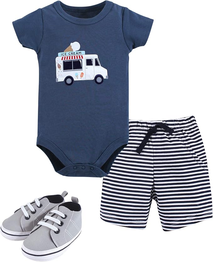 Hudson Baby Unisex Baby Cotton Bodysuit, Shorts and Shoe Set by HudsonBaby