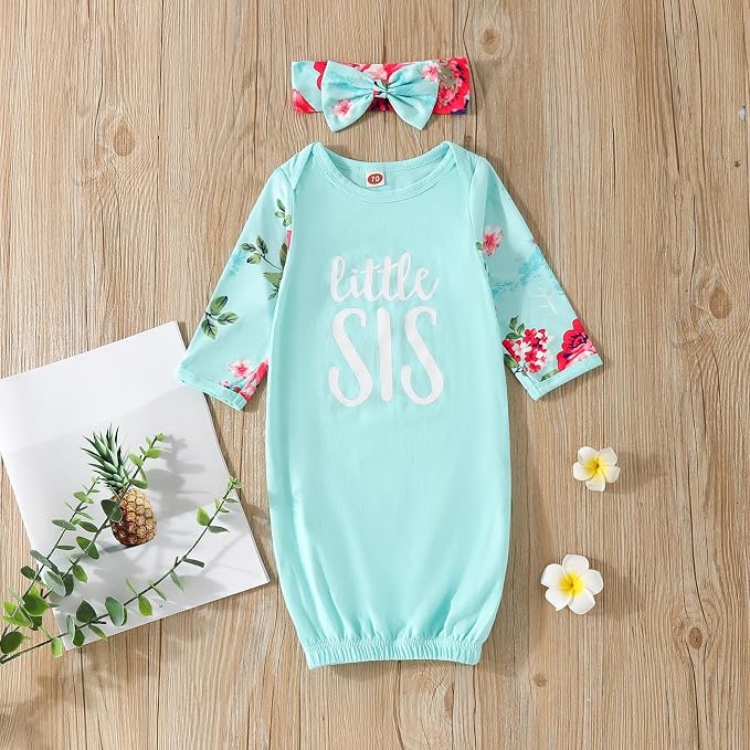 AMAWMW Newborn Baby Girl Little Sister Sleeper Gown Stripe Long Sleeve - Image 4