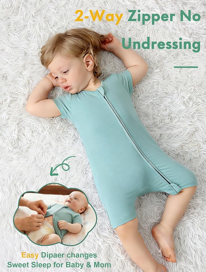 JunNeng Short Sleeve Romper, Rayon from Bamboo Baby Boy Sleeper Jumpsuit - Image 4