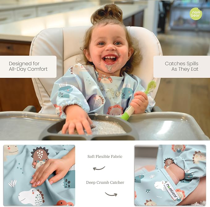 Waterproof Smock Baby Bibs for Eating | Long Sleeve Bib for Baby Led Weaning - Image 3