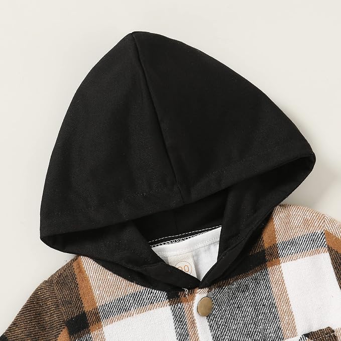 YOUNGER STAR Toddler Kids Boys Girls Flannel Hooded Plaid Shirt Button Baby Red - Image 4