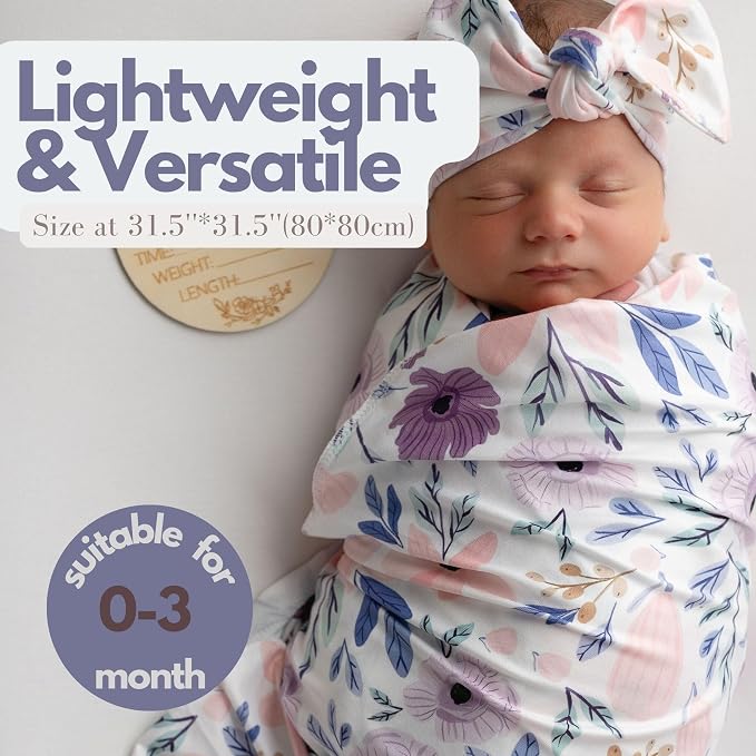 Newborn Baby Swaddle Set Headband Beanie and Name Card - Image 7