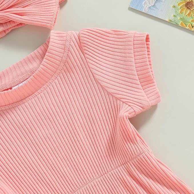 FOCUSNORM Baby Girl Summer Clothes Ribbed Short Sleeve Romper Solid Color - Image 6