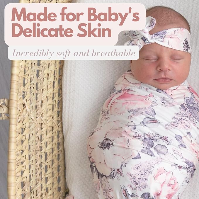 Newborn Baby Swaddle Set Headband Beanie and Name Card - Image 4