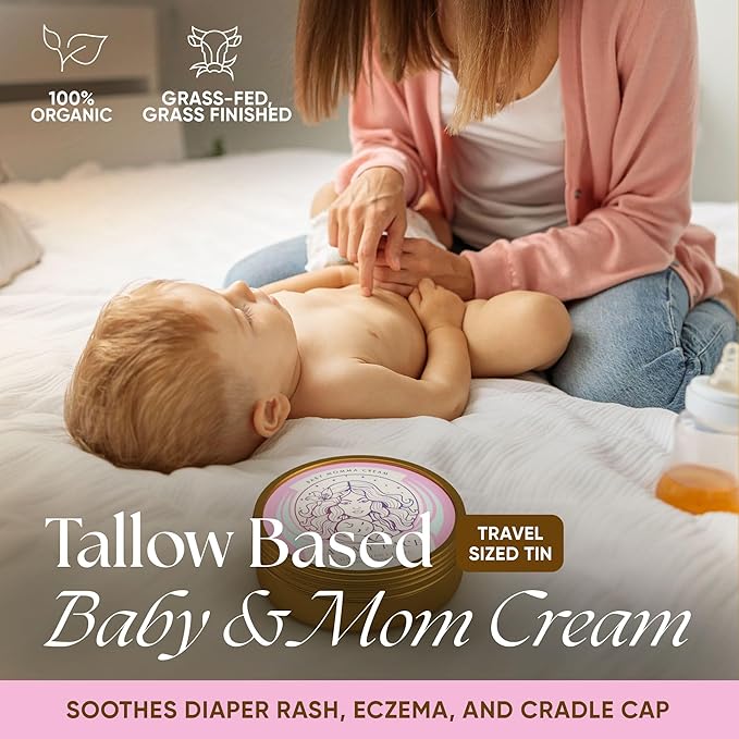 Eat My Face Grass Fed Tallow Cream for Babies & Moms, Organic Beef Tallow for Skin Helps with Diaper Rash, Cradle Cap, Stretch Marks & Eczema, 4.0 oz