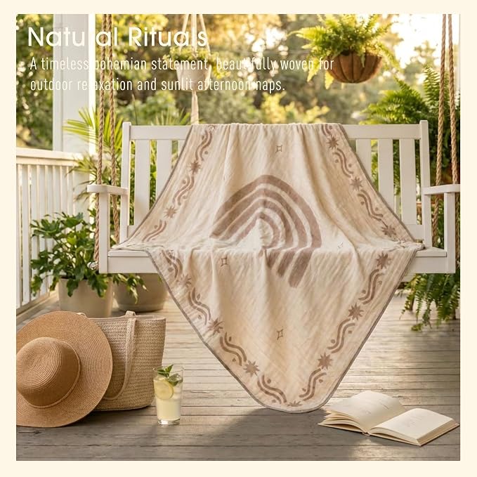 Muslin Baby Blanket, Organic Cotton Blend Jacquard | 43x43 Inches, Stripe - Image 5