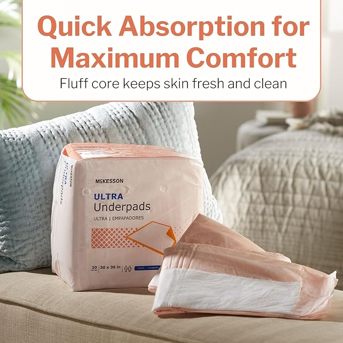 McKesson Underpads Disposable Bed Pads 30" x 36" [50 Count], Heavy Absorbency, Ultra Incontinence Chux Pads for Adults, Elderly, and Baby, Pee Pads
