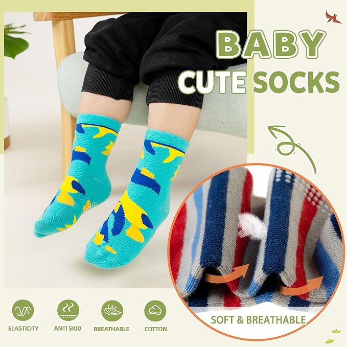 Toddler Non Slip Grips Socks Kids Anti Skid Baby Boys Girls Cotton Crew Socks - Image 2