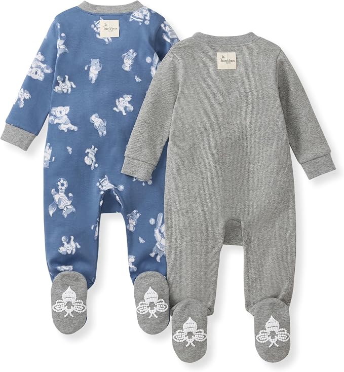 Burt's Bees Baby Boys' Organic Cotton, Sleep and Play Footed Pajamas | Easy zip - Image 2