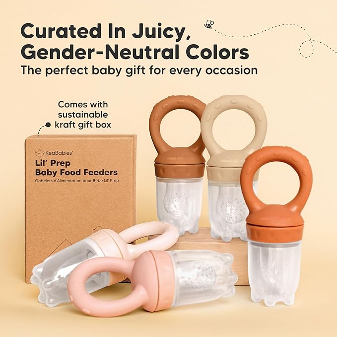 KeaBabies Baby Fruit Feeder 2pk - Silicone Baby Food Feeder for Babies 6-12 months, Breast Milk Popsicle for Teething, Weaning, Freeze Frozen Solid Food, BPA-Free Infant Feeding Essential (Terracotta)