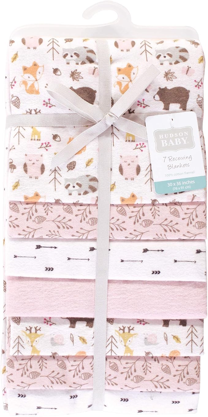 Hudson Baby Unisex Baby Cotton Flannel Receiving Blankets Bundle, Girl Pinecone - Image 2