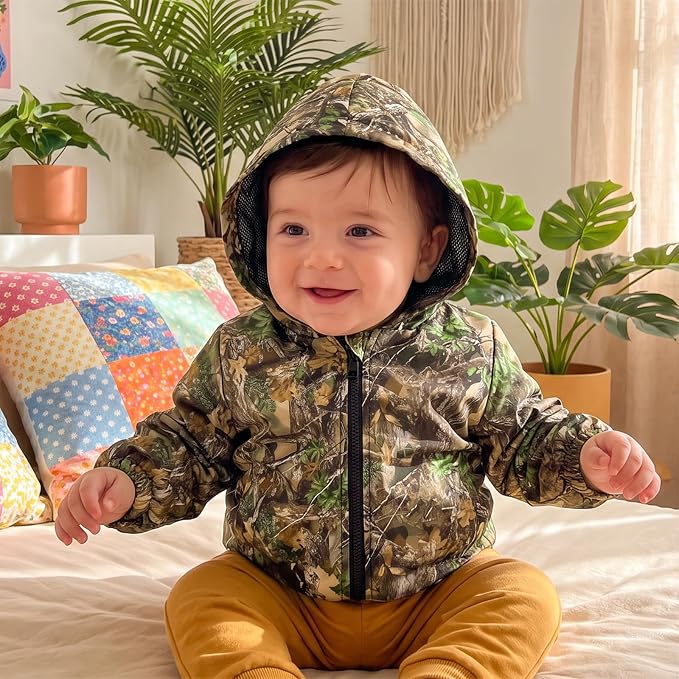 Toddler Baby Boy Lightweight Hooded Jacket Excavator Coat Outwear | Truck Print - Image 3
