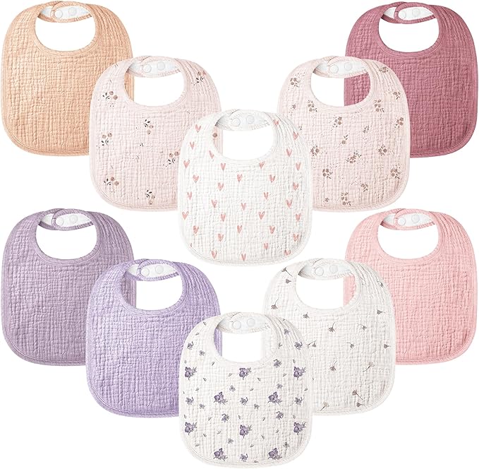 Bearmoss 100% Cotton 10 Pack Muslin Baby Bibs by Bearmoss