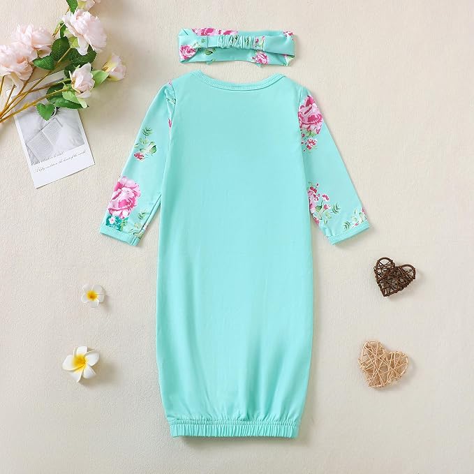 AMAWMW Newborn Baby Girl Little Sister Sleeper Gown Stripe Long Sleeve - Image 5