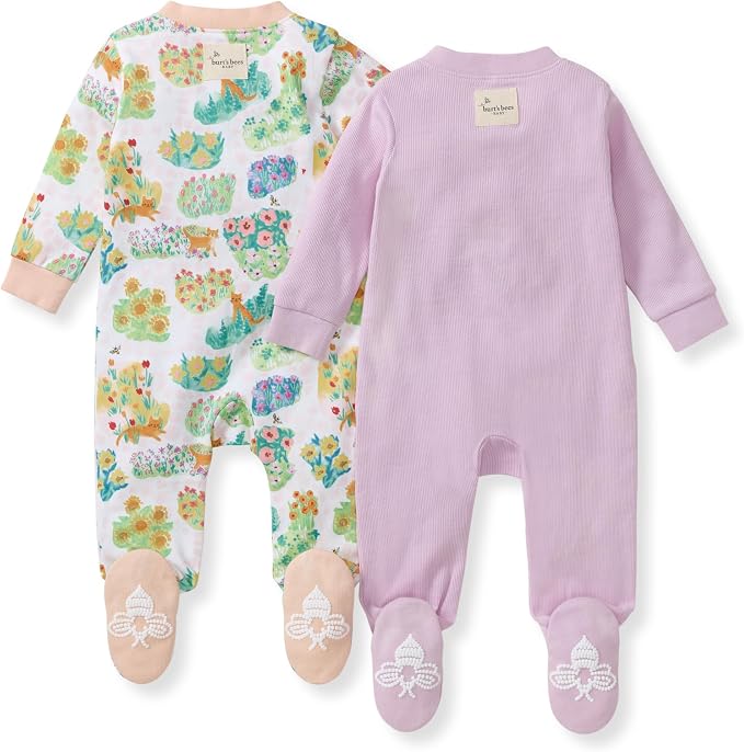 Burt's Bees Baby Girls' Organic Cotton, Sleep and Play Footed Pajamas | Easy - Image 2