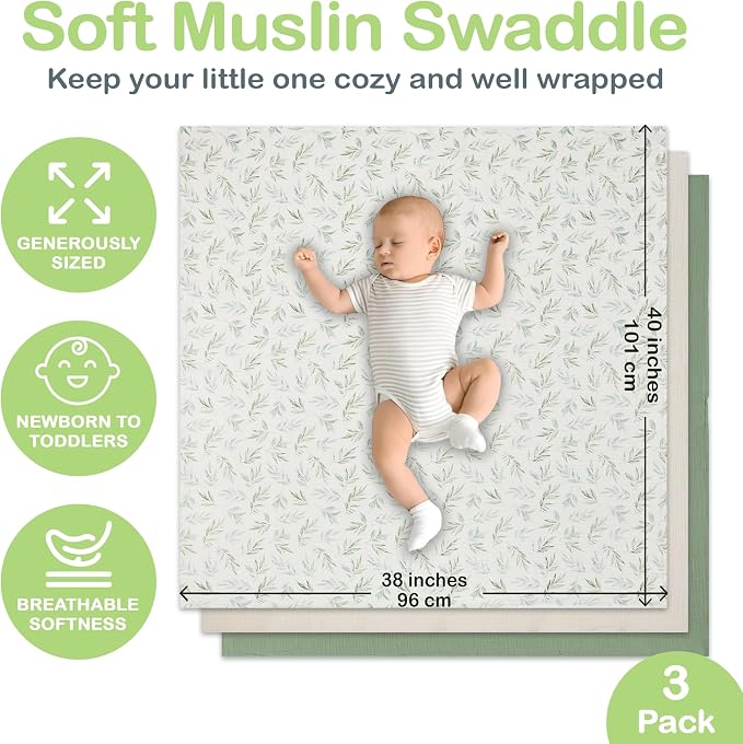 100% Organic Cotton 3 PK Muslin Blanket - Image 5