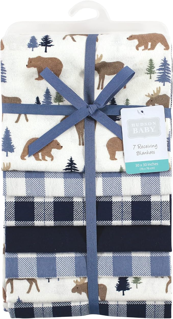Hudson Baby Unisex Baby Cotton Flannel Receiving Blankets Bundle, Moose Bear - Image 2