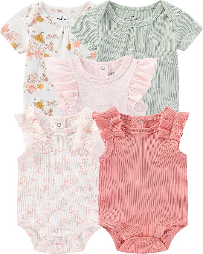 Baby Bodysuits Ribbed Mix Summer Newborn Boy Girl Clothes 5-pack | Multiple by ZAVBABY