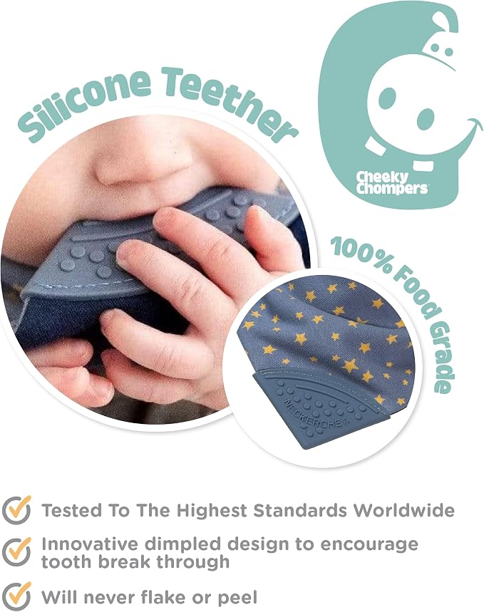 Cheeky Chompers Neckerchew Teething Bib, 2-in-1 Bandana Style Bib w/Food Grade - Image 4