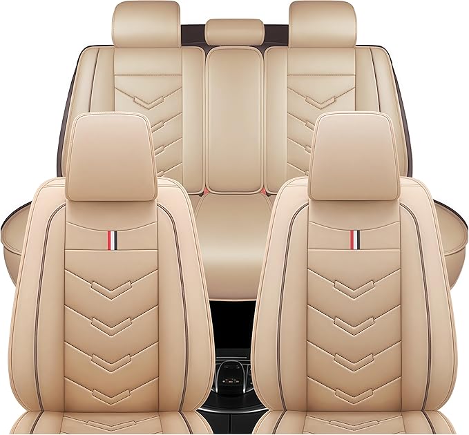 Leather Car Seat Covers Fit for LR Range Rover 2022-2025, 5 Seater Waterproof and Wear-Resistant Seat Cover Interior Accessories(Full Set,Beige)