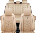 Leather Car Seat Covers Fit for LR LR4 2009-2016, 5 Seater Waterproof and Wear-Resistant Seat Cover Interior Accessories(Full Set,Beige)