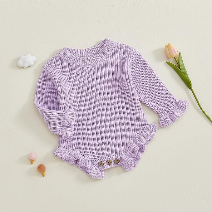 Mubineo Baby Girl Fall Winter Clothes Basic Plain Cute Sweater Romper Outfit - Image 8