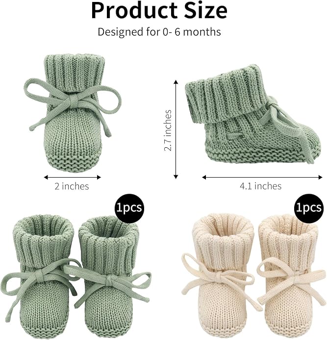 LifeTree Baby Knit Booties-2 Pairs, Cozy Cotton Handmade Crochet Baby Shoes - Image 4