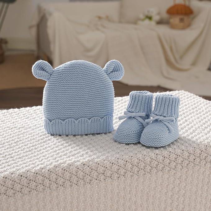 Hadetoto 100% Organic Cotton Baby Beanie and Booties Set | Newborn, Knit Sock - Image 6