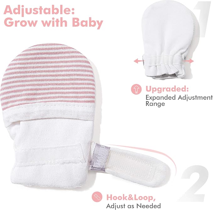Baby Newborn No Scratch Mittens Stay On, 100% Cotton Adjustable 0-12M | Soft - Image 3