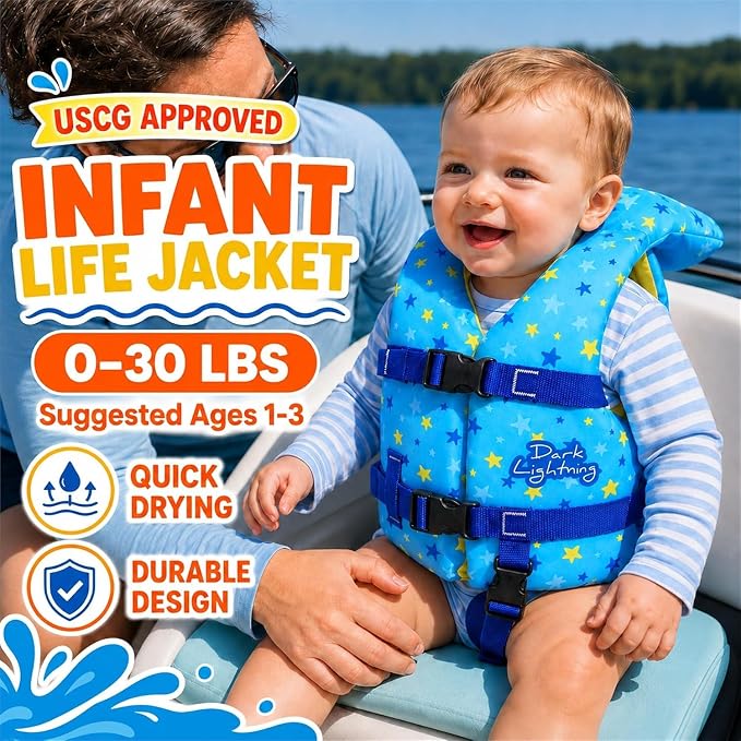 Dark Lightning USCG Approved Infant Life Jacket 0-30 lbs, Toddler Swim Vest and - Image 4