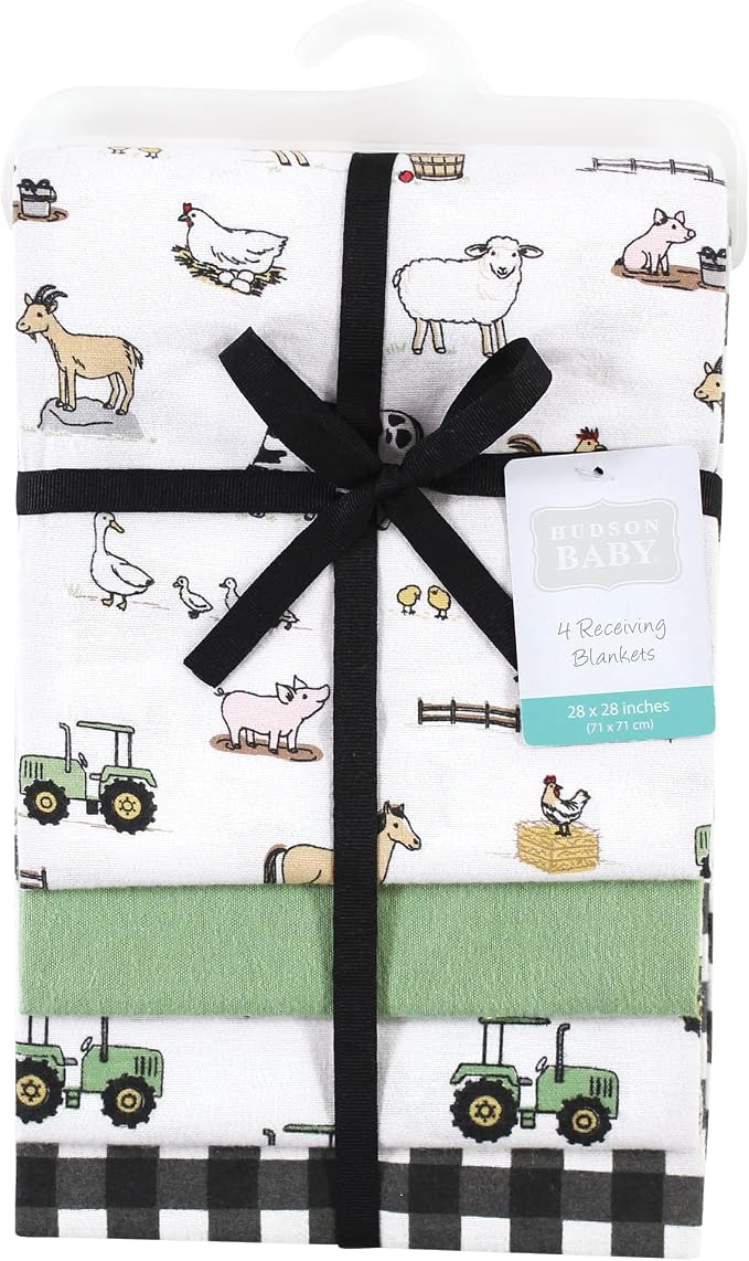 Hudson Baby Unisex Baby Cotton Flannel Receiving Blankets, Boy Farm, One Size - Image 2