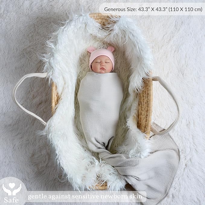 Meracorallo Muslin Swaddle Blanket, 100% Cotton, Light Gray | Soft Breathable - Image 2