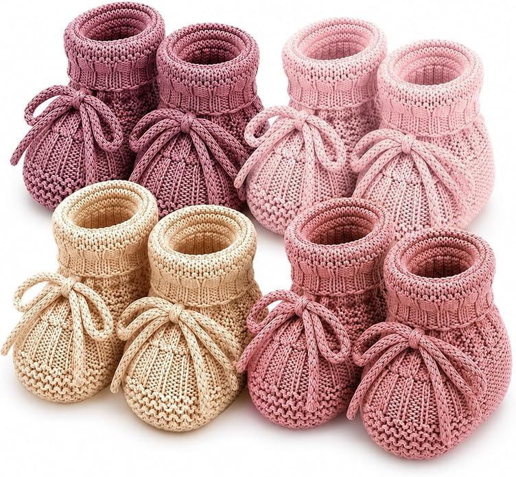 gisgfim 4 Pairs Knitted Baby Booties Newborn Walking Shoes Cotton Bootie Cozy by gisgfim
